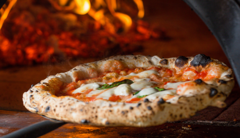 Authentic Margherita pizza in a pizza oven