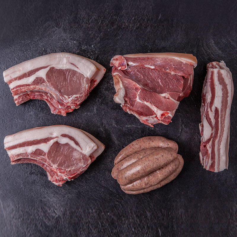 A selection of raw Tamworth pork joints