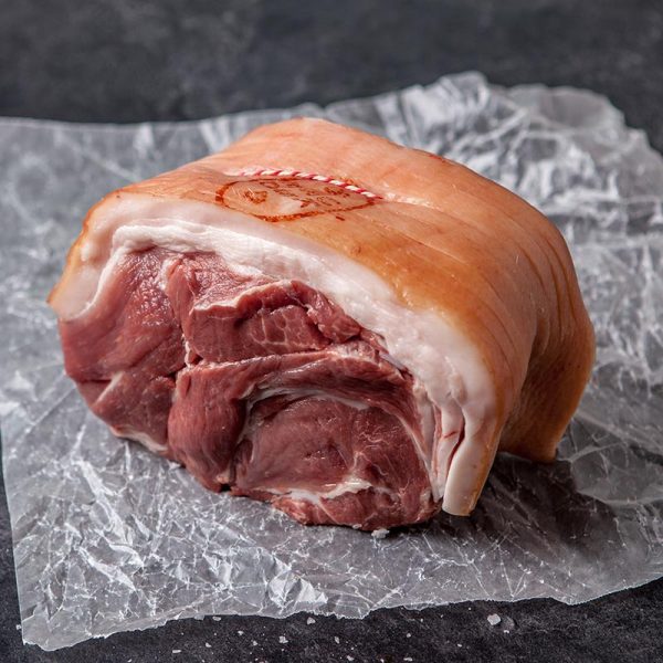 A raw shoulder of pork
