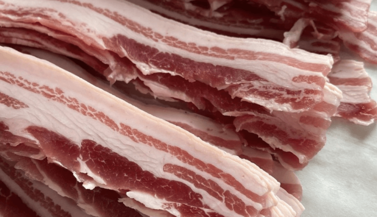 Uncooked Tamworth pork bacon rashers